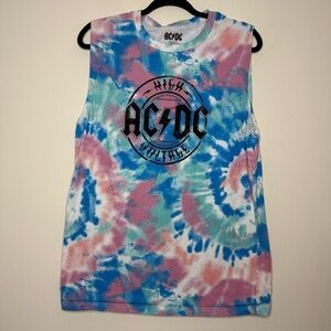 AC/DC Tie Dye Graphic Band Tee Summer Cotton Tank Top